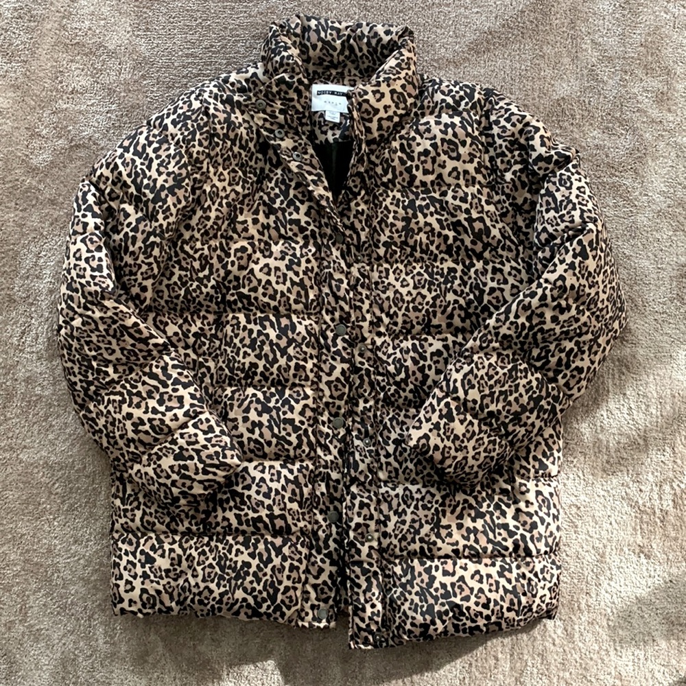 Leopard Print Puffer Jacket - Women's Tan/Black